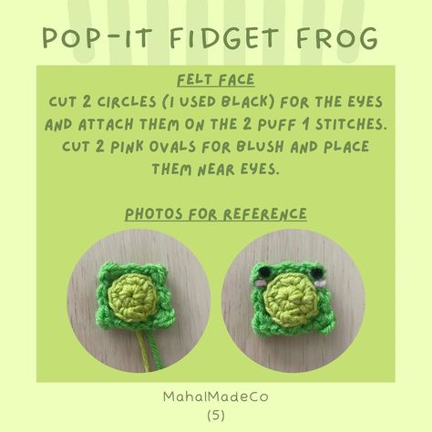 free crochet pattern pop it fidget frog Crochet Pop It Fidget Pattern Free, Crochet Fidget Toys Free Pattern Easy, Fidget Crochet Patterns Free, Crochet Fidget Toys Free Pattern, Homemade Fidget Toys, Crochet Fidget, Keychain Patterns, Pop It Fidget, Homemade Ideas