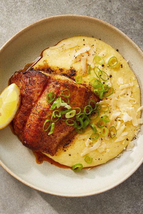 Blackened Fish With Quick Grits Recipe - NYT Cooking Rani Waterman, Vegetarian Gumbo, Quick Grits, Blackened Fish, Blacken Fish, How To Cook Grits, Main Recipes, Citrus Fish, Cheesy Grits