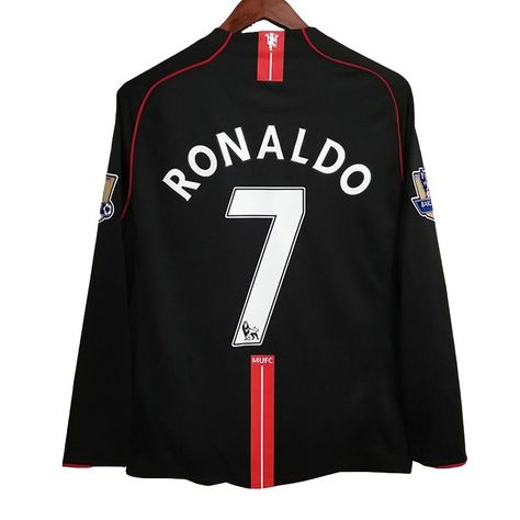 Retro 07/08 Manchester United Away Black Long Sleeve Jersey Manchester United Ronaldo, Black Football Jersey, Manchester United Jersey, Ronaldo Jersey, Cristiano Ronaldo Manchester, Football Wags, Football Tops, Black Kit, Soccer Pictures