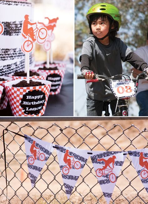 Abigail Barnes of Paper & Cake helped a friend whip up this super cool BMX Birthday Party for her son, and it honestly looks like a BLAST. I mean, Strider Bike Birthday Party, Bmx Bike Party Ideas, Bmx Themed Birthday Party, Fixies Birthday Theme, Bmx Birthday Cake, Bmx Birthday Party, Bmx Cake, Bicycle Birthday Parties, Motocross Birthday