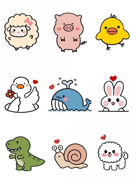 Cute Valentines Drawings, Draw So Cute Food, Doodles Easy, Cute Small Drawings, Cute Easy Doodles, 강아지 그림, Animal Doodles, Easy Doodles, Sticker Template