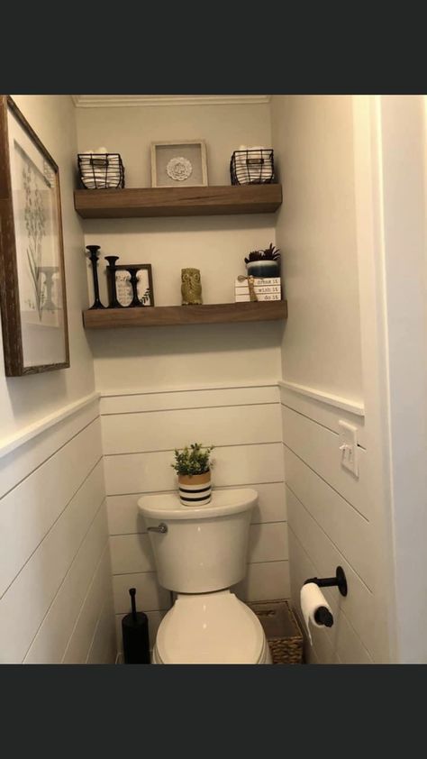 Narrow Half Bathroom, Narrow Half Bathroom Ideas, Water Closet Decor Toilet Room, Tiny Half Bathroom Ideas, Rental Closet, Water Closet Decor, Toilet Closet, Small Half Bathrooms, Lake Bathroom