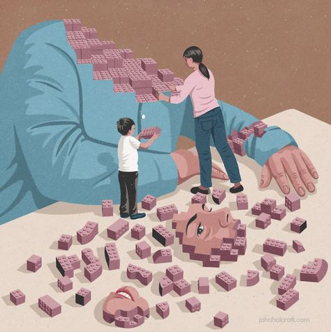 What's Wrong With Today's Society Captured In 10+ Brutally Honest Illustrations Construction Reference, John Holcroft, Conceptual Illustrations, Satirical Illustrations, Today's Society, Broken Soul, Conceptual Illustration, Brutally Honest, Soul Art