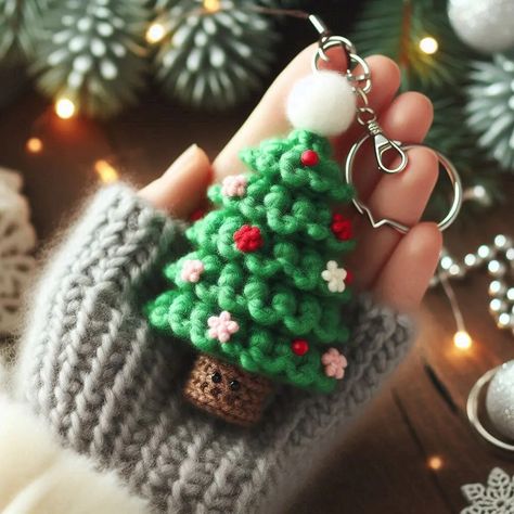 Amigurumi Christmas Tree Keychain: A Festive Crochet Project Crochet Christmas Key Chains, Crochet Mini Christmas, Christmas Crochet Keychain Pattern, Mini Crochet Christmas Tree, Fall Crochet Keychains, Christmas Tree Amigurumi, Christmas Tree Crochet Patterns Free, Crochet Keychain Christmas, Amigurumi Christmas Tree