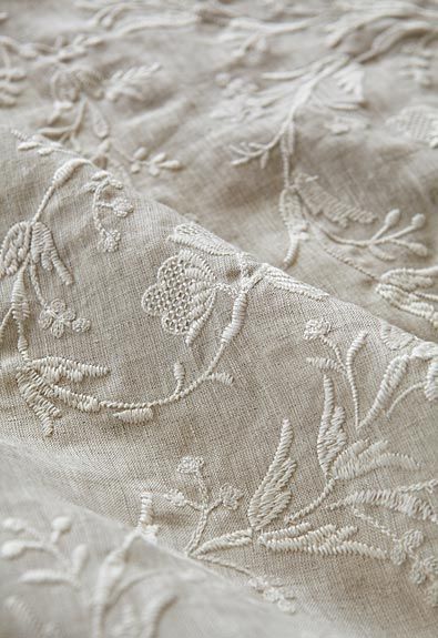 Fiorentina Embroidery in Oat, 67821. http://www.fschumacher.com/search/ProductDetail.aspx?sku=67821 #Schumacher Linens And Lace, 자수 디자인, Antique Linens, Embroidered Fabric, Fabulous Fabrics, Fine Linens, Linen Textile, Antique Lace, Lace Embroidery