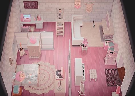 Fun Pink Island Design Ideas For Animal Crossing: New Horizons – FandomSpot Acnh Girly Room, Acnh Bed Design, Vintage Preset, Acnh House, Pink Island, Ac New Leaf, Animal Crossing Memes, Pastel Vintage, Acnh Designs