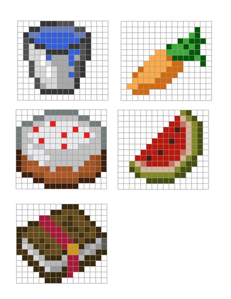 Minecraft Perler Beads objects with simplified colors Perler Patterns Minecraft, Perler Bead Ideas Minecraft, Minecraft Pixel Pattern, Minecraft Cake Pixel Art, Minecraft Bead Art, Pixel Art For Minecraft, Minecraft Grid, Easy Perler Bead Patterns Minecraft, Hama Beads Patterns Minecraft