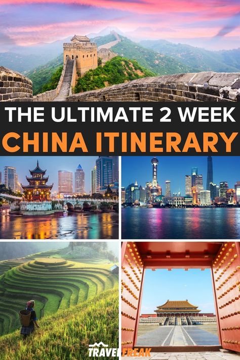 Don't miss the best places to visit in China with this 2 weeks in China travel itinerary. From the cities of Shanghai and Beijing to the countryside and the Great Wall of China, use this China 2 week itinerary to plan your trip to China, what to see in China and what to do in China | china itinerary 2 weeks | the best places in china | best places to go in china | best places to travel in china | travel guide to china | china travel guide | china travel tips | travel to china tips Places To Visit In China, Travel To China, China Vacation, China Travel Guide, China Travel Destinations, International Travel Tips, China China, Great Wall Of China, Top Travel Destinations