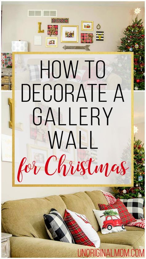 How to decorate a gallery wall for Christmas - great tips! I love the frames wrapped to look like gifts! Christmas Gallery Wall, Diy Christmas Decorations For Home, Family Collage, Family Photo Wall, Christmas Mantle Decor, Santa Pictures, Picture Frame Decor, Christmas Mantel Decorations, Christmas Planning