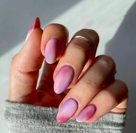 Milky Aura Nails, Purple And White Aura, Almond Tips, White Aura, Aura Nails, Cute Pink Nails, Milky Nails, Short Nail, Pink Nail Designs