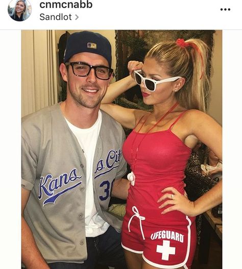 Sandlot costume, Couple costumes, Wendy peffercorn and Squints #halloween #costumes #squints The Sandlot Couples Costume, Sandlot Halloween Costumes Couple, Baseball Couple Costumes, Couple Halloween Costumes Baseball, Squints And Lifeguard Costume, Family Sandlot Halloween Costumes, Taladaganights Costume Couple, Wendy Peppercorn And Squints Costume, Baseball Couples Costumes