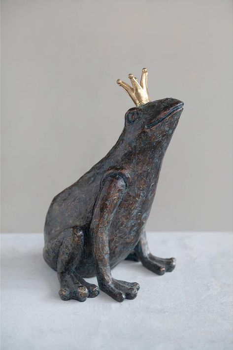 Prince Frederick, Cottage Decor Farmhouse, Frog Figurines, Frog Prince, Resin Sculpture, Patina Finish, Creative Co Op, Antique Farmhouse, Gold Crown