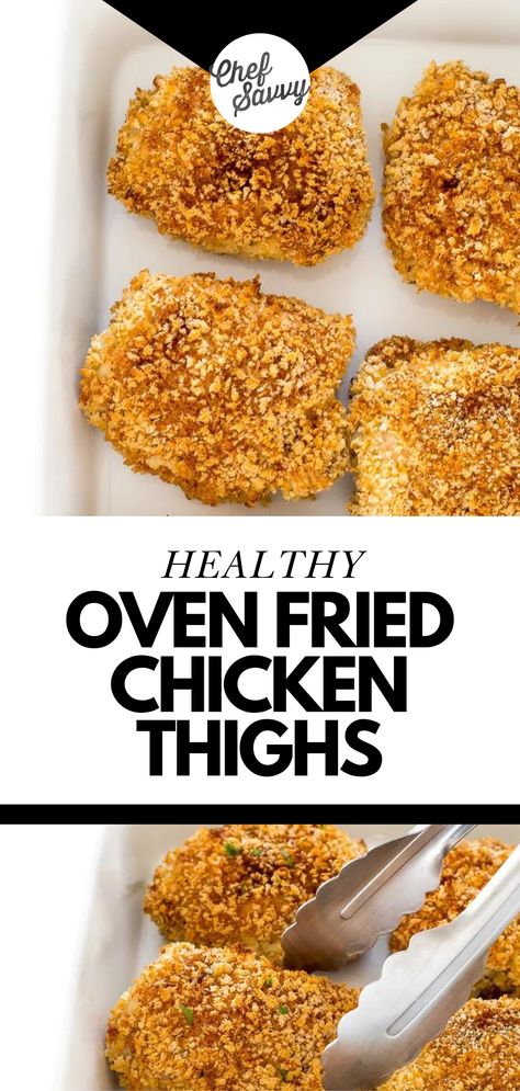 Breaded Chicken Thigh Recipes, Healthy Oven Fried Chicken, Fried Chicken Thighs Boneless, Easy Oven Fried Chicken, Breaded Chicken Thighs, Oven Fried Chicken Thighs, Fried Chicken Thigh Recipes, Baked Bone In Chicken, Chicken Thighs In Oven