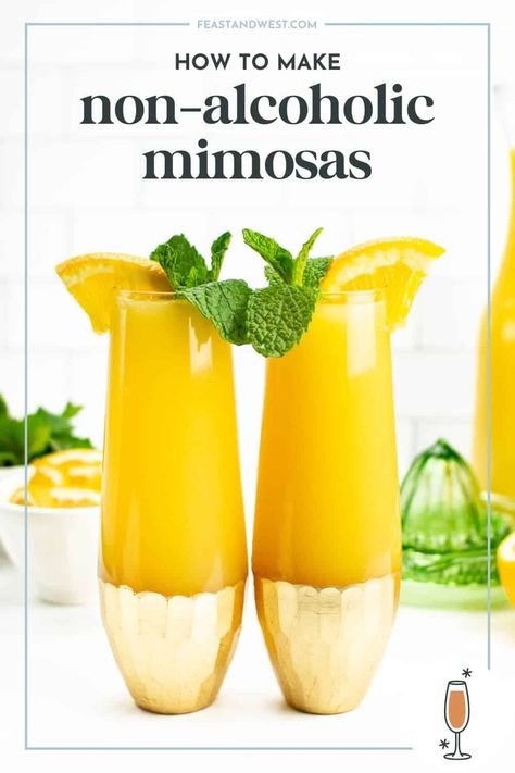 Learn all the ways to make the best Virgin Mimosas, the perfect brunch mocktail. Mix them up with different juices and bubbly alternatives. Virgin Mimosa Recipe, Virgin Mimosas, Mimosa Breakfast, Baby Shower Mocktails, Virgin Cocktail Recipes, Non Alcoholic Mimosa, Brunch For A Crowd, Champagne Cocktail Recipes, Frozen Drinks Alcohol