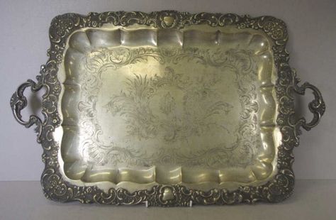 Austro-Hungarian silver tray 800/1000 purity, 60cm high, 1480 grams / MAD on Collections - Browse and find over 10,000 categories of collectables from around the world - antiques, stamps, coins, memorabilia, art, bottles, jewellery, furniture, medals, toys and more at madoncollections.com. Free to view - Free to Register - Visit today. #Silver #DecorativeArts #MADonCollections #MADonC Wedding Presentation, Victorian Tea Party, Silver Objects, Table Presentation, Silver Serving Trays, New England Farmhouse, Butler Tray, Silver Teapot, Dining Room Table Decor