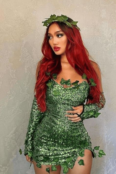 16 Halloween Costume Ideas for Red Heads » Lady Decluttered Red Head Halloween Costumes, Poison Ivy Halloween Costume, Ivy Costume, Strapless Sequin Dress, Poison Ivy Costumes, Hot Halloween Outfits, Red Wig, Pretty Halloween Costumes, Duo Halloween Costumes