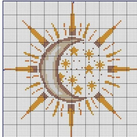 Sun Cross Stitch Pattern Free, Moon Knitting Chart, Pixel Art Sun And Moon, Celestial Cross Stitch Patterns, Celestial Cross Stitch, Moon Alpha Pattern, Sun And Moon Cross Stitch, Moon Cross Stitch Pattern, Moon Cross Stitch