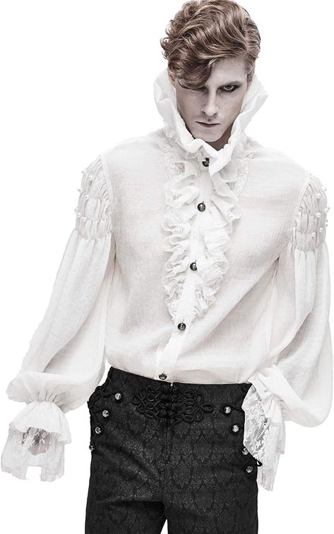 High Collar Shirts, Rock Style Outfits, White Goth, Vintage Blouses, Stand Collar Shirt, Gothic Shirts, Mode Hippie, Shirt With Lace, Vintage Formal Dresses