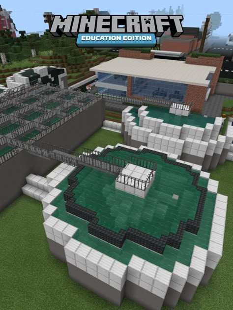 image of water treatment plant Minecraft Electricity, Minecraft Efficient, Minecraft City Buildings, Sci Fi Building, Minecraft Furniture, Sustainable City, Minecraft Construction, Minecraft City, Amazing Minecraft