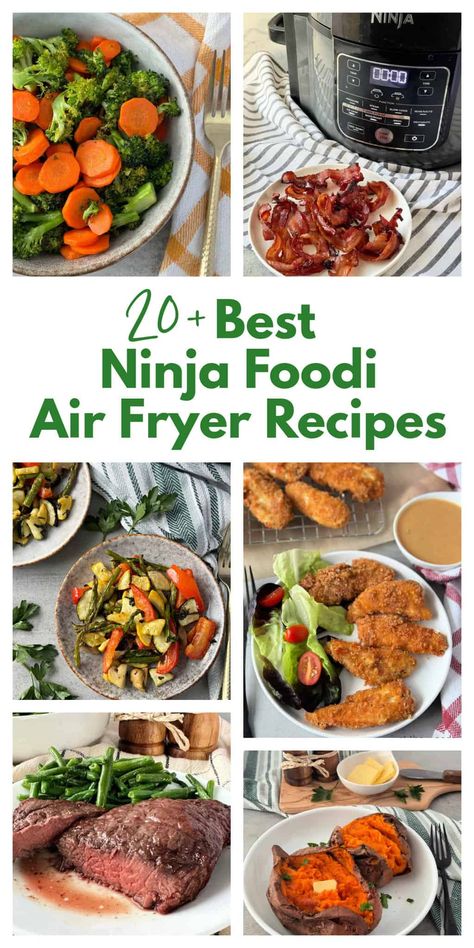 Ninja Foodi air fryer recipes are the best ways to make easy and healthy dishes on busy weeknights, or any night. These recipes for the Ninja air fryer are all quick, easy and delicious family favorites. Ninja Foodi steak recipes, and Ninja Foodi vegetable recipes. Ditch takeout and explore the magic of Ninja Foodi air fryer recipes! all with minimal prep and lightning-fast cook times. Vegetarian, meat-lover, or health nut - there's a recipe for everyone. #ninjafoodiairfryerrecipes #ninjafoodi Ninja Foodi Flexbasket Recipes, Ninja 6 In 1 Air Fryer Recipes, Ninja Duo Air Fryer Recipes, Ninja Double Oven Recipes, Ninja Air Fryer Oven Recipes, Ninja Foodi Recipes Air Fryer Oven, Ninja Foodi Air Fryer Recipes, Air Fryer Steak Recipes, Ninja Oven