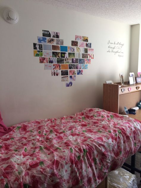 My dorm room ! DIY Heart collage with magazine cut outs! Stony Brook University Yang Hall Stony Brook University Dorms, Boise State University Dorm, Creswell Dorm Uga, University Of Oklahoma Dorms, Oregon State University Dorm, Stony Brook University, My Dorm Room, Stony Brook, Heart Collage