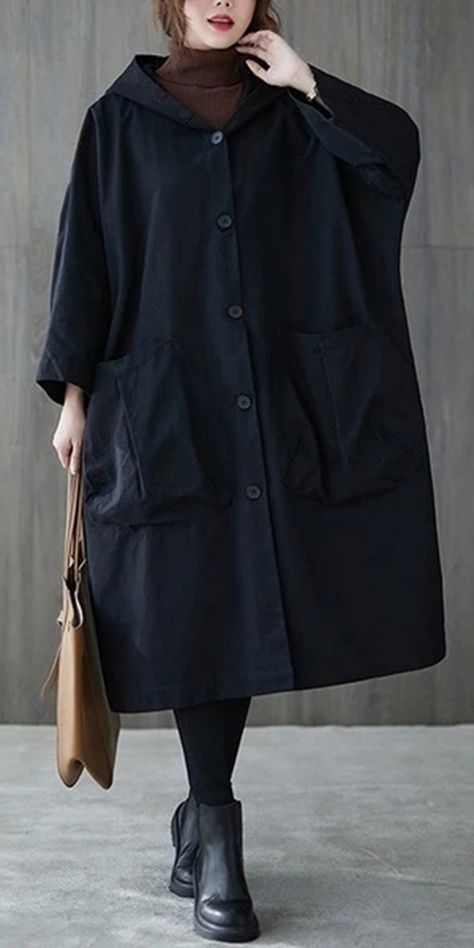 cotton plus size Oversized hooded casual loose long autumn spring trench coat Trench Coat Plus Size, Oversized Hooded Coat, Linen Plus Size, Oversized Plus Size, Spring Trench Coat, Spring Trench, Long Winter Coats Women, Long Outerwear, Woolen Coat Woman