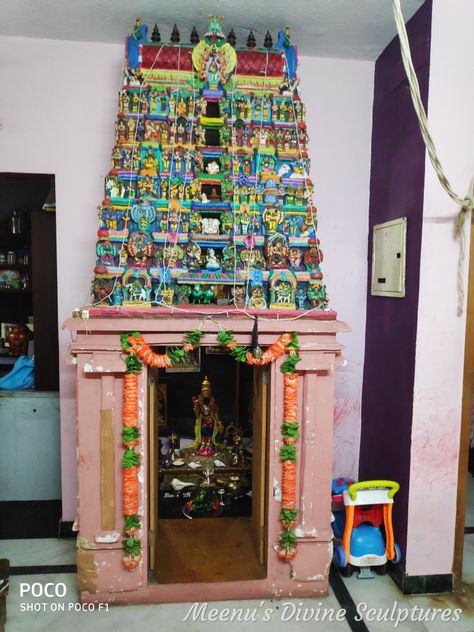 Meenakshi Mandir, Goddess Tripurasundari, Diy Golu Dolls, Temple Craft, Mini Temple, Temple Gopuram, Temple Sculpture, Small Temple, 3d Art Painting