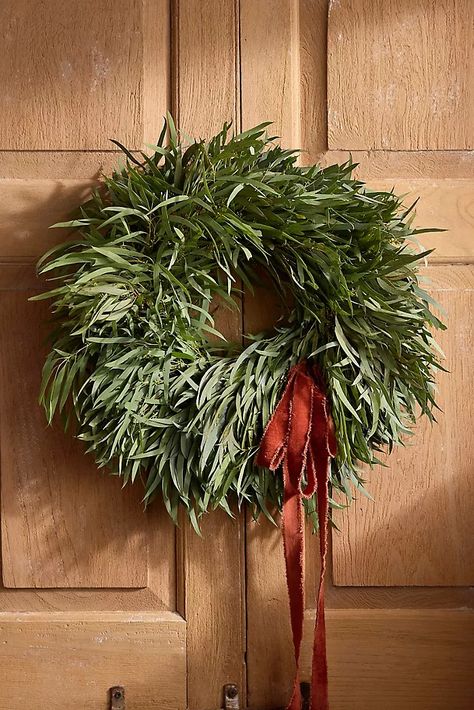 Holiday Décor, Ornaments, Gift Wrap & More | AnthroLiving Real Greenery Wreath, Modern Front Door Christmas Wreath, Subtle Holiday Decor, Minimalist Wreath Christmas, Minimal Christmas Wreath, Live Wreaths Christmas, Nordic Holiday Decor, Eucalyptus Christmas Wreath, Modern Wreaths For Front Door