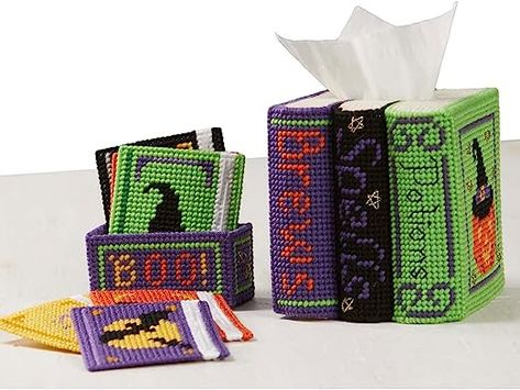 Amazon.com: Herrschners Spellbound Set Plastic Canvas Plastic Canvas Kit Potions Book, Plastic Canvas Books, Halloween Kit, Crochet Pillow Cover, Kleenex Box, Magical Book, Plastic Canvas Tissue Boxes, Plastic Canvas Patterns Free, Tissue Box Cover