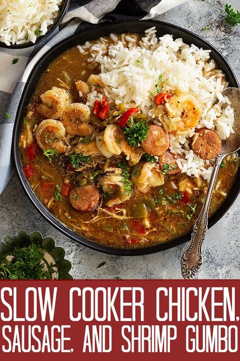 Sausage And Shrimp Gumbo, Gumbo Slow Cooker, Gumbo Recipe Crockpot, Gumbo Crockpot, Gumbo Recipe Easy, Shrimp And Sausage Gumbo, Seafood Gumbo Recipe, Gumbo Recipe Sausage, Shrimp Gumbo