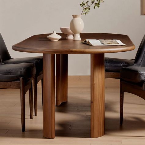 Dark Wood Circle Dining Table, Dining Room With Banquette, Oval Wooden Dining Table, Sanctuary Interior Design, West Elm Dining Table, Mcm Dining Table, Oval Kitchen Table, Dining Room Banquette, Banquette Ideas