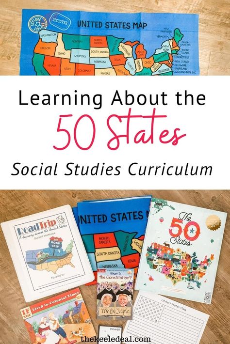 Fun Ways To Learn The 50 States, 50 States Homeschool, United States Homeschool Curriculum, 1st Grade Homeschool Social Studies, United States Kindergarten Activities, Teaching The States Of America, Us History Homeschool, Kindergarten Homeschool Social Studies, 50 States Unit Study