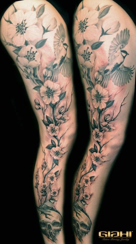 awesome work Leg Tattoos Flowers, Flower Leg Tattoos Women, Flower Leg Tattoos, Bird Tattoo Sleeves, Tattoos Flowers, Flowers Tattoos, Quarter Sleeve Tattoos, Full Leg Tattoos, Tattoo Leg