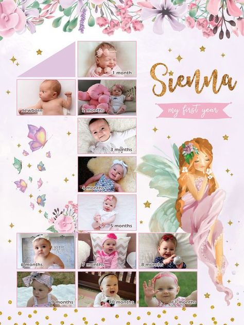 Fairy 1st birthday photo poster, Fairy First 12 months collage, First year photo board, Baby's First Year backdrop sign, Photo collage First Year Photo Board, Fairy 1st Birthday, Baby Photo Collages, First Birthday Board, Baby 12 Months, Muslim Wedding Photography, First Birthday Posters, 1st Birthday Photo, Birthday Photo Collage