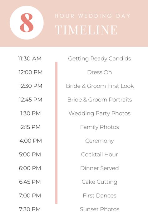 8 hour wedding day timeline Picture Timeline, Wedding Photography Timeline, Timeline Sample, Timeline Example, Timeline Wedding, Photo Timeline, Small Wedding Party, Photography Timeline, Wedding Planning Timeline