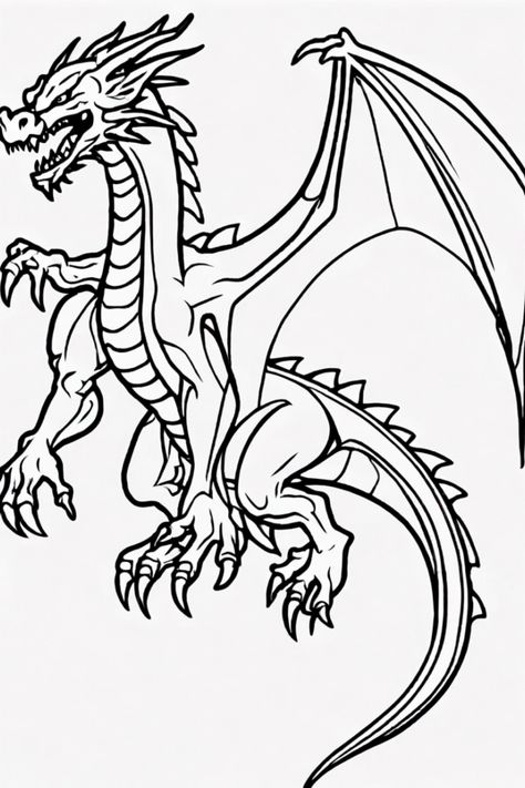 Unleash your creativity with this fierce dragon coloring page. Imagine soaring high with mighty wings and sharp claws. Let your inner artist shine as you bring this fire-breathing spectacle to life in bold colors. Perfect for both kids and adults to enjoy some soothing coloring time. Download now for a fun and relaxing activity, and watch as this powerful dragon takes flight on your page! Dragon Colouring Pages, Dragon In Flight, Mighty Dragon, Powerful Dragon, Forest Coloring Pages, Symbols Of Power, Castle Coloring Page, Dragon Coloring Pages, Fierce Dragon