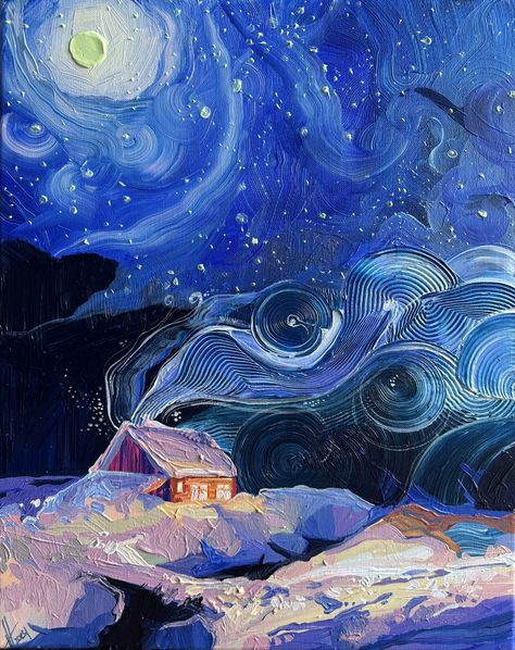 Anastasia Trusova ~ "bedtime stories" Anastasia Trusova, Impasto Paintings, Italy Art, Impasto Painting, Wow Art, Rural Life, Impressionist Paintings, Acrylic Canvas, Winter Night