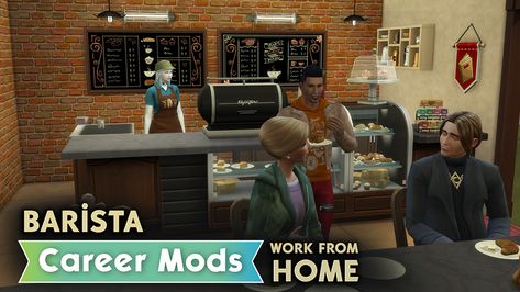 Mod The Sims - Barista Career (RuBi's "Work from Home" Career Mods) Cafe Counter, Sims 4 Blog, Sims 4 Tsr, Sims 4 Studio, Work From Home Careers, Counter Clean, How To Make Drinks, Level Homes, Sims 4 Houses