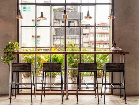 4,250 Cafe Window Seat Photos and Premium High Res Pictures - Getty Images Cafe Window Seat, Cafe Bar Stools, Cafe Window, Window Seat Design, Window Table, Window Bars, Cafe Seating, Traditional Desk, Window Shelves