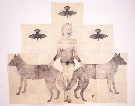 Genevieve and the Wolves Kiki Smith Drawings, Kiki Smith, Arte Inspo, Women Artists, Art Studies, Art Plastique, Painting Illustration, Figurative Art, Drawing Inspiration