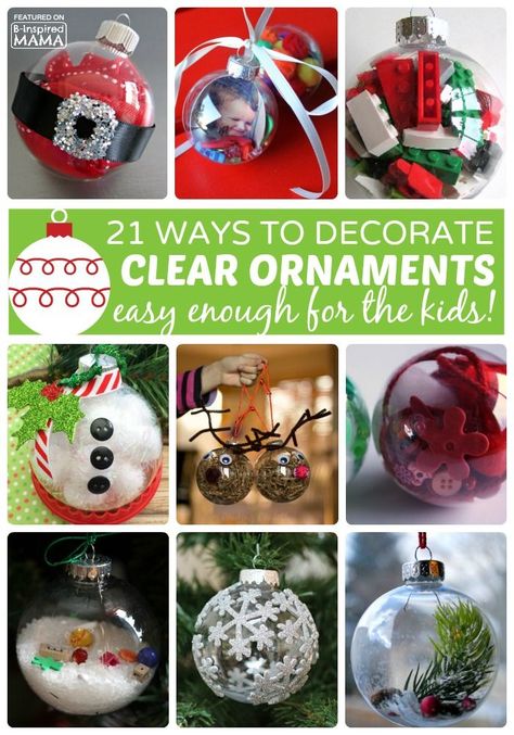 21 Homemade Christmas Ornaments Using Clear Fillable Ball Ornaments - Easy enough for the kids to make! And would make perfect holiday gifts, too.  B-Inspired Mama Homemade Christmas Ornaments, Clear Christmas Ornaments, Ornaments Homemade, Clear Ornaments, Homemade Ornaments, Preschool Christmas, Christmas Ornaments Homemade, Christmas Ornament Crafts, Easy Ideas