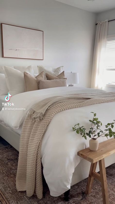 Bed Design Ideas, Bedroom Neutral, Neutral Bedroom Decor, White Duvet Cover, Neutral Bedrooms, Modern Farmhouse Bedroom, Duvet Cover Queen, Bedroom Styling, Bedroom Decor Inspiration