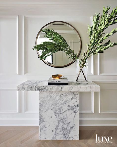 Condo Decorating Living Room, Spring Brunch Tablescape, Mcm Apartment, Chicago Buildings, Statuario Marble, Marble Tables, Marble Console Table, Marble Console, Marble Side Tables