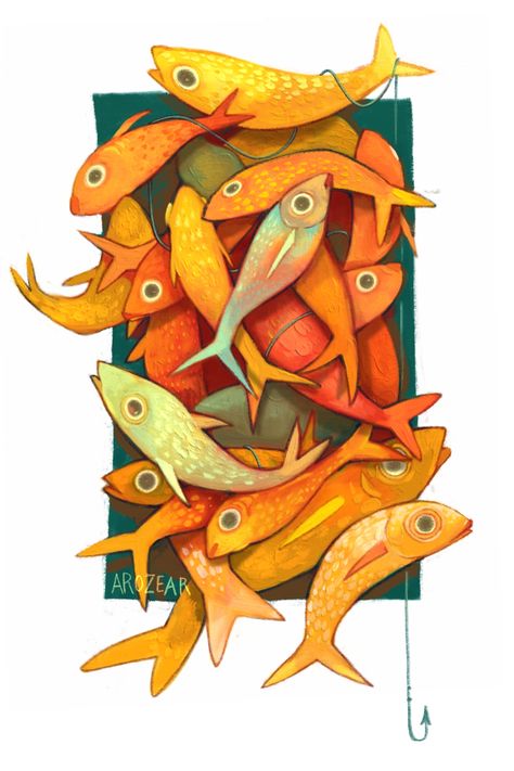 Digital card study; a pile of fish 🐟 Out Of The Box Art Ideas, School Of Fish Illustration, School Of Fish Art, Sea Fish Illustration, Fish Art Illustration, Fish Illustration Design, Fish Illustration Art, Fishes Illustration, Fish Digital Art