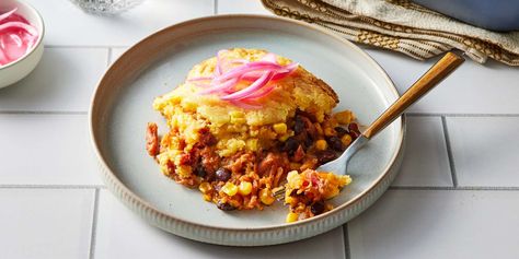 Pulled Pork Casserole Casserole With Black Beans, Pork Casserole Recipes, Pulled Pork Casserole, November Recipes, Black Beans And Corn, Pork Casserole, Beans And Corn, Main Dish Casseroles, 5 Ingredient Dinners