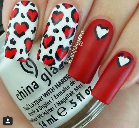 Heart Leopard Print, Cheetah Nail Designs, Heart Leopard, Cheetah Nails, Valentine Nail Art, Leopard Print Nails, Leopard Nails, Animal Print Nails, I Love Nails