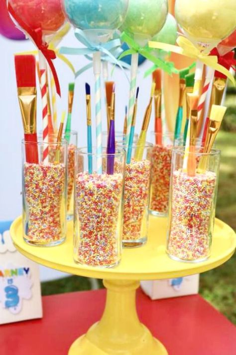 You are going to love this paint-themed birthday party! The party food is so cool! See more party ideas and share yours at CatchMyParty.com #catchmyparty #partyideas #paint #paintparty #art #boybirthdayparty #partyfood Art Themed Birthday Party Ideas For Adults, Paint Party Cupcakes, Paint Party Food Ideas, Paint Party Ideas For Kids, Painting Party Cake, Craft Birthday Party Ideas, Luca Art, Birthday Paint Party, Art Themed Party