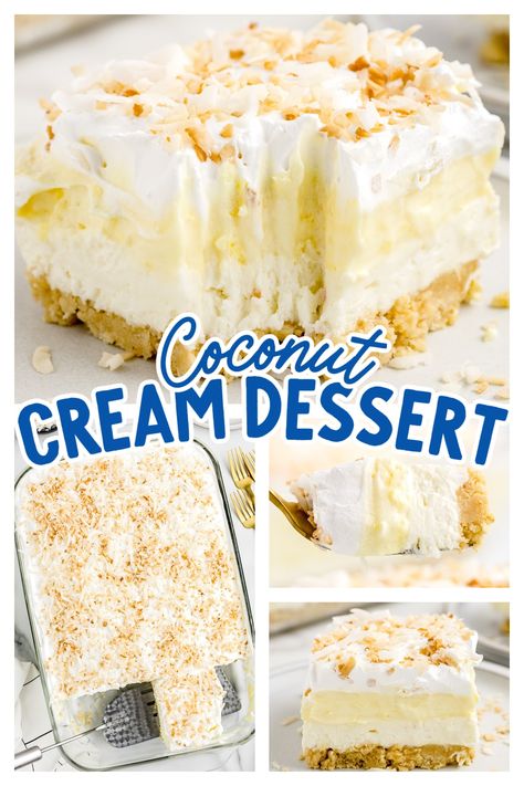 Coconut Cream Dessert, Old Fashioned Home, Heavenly Dessert Recipe, Coconut Poke Cakes, Fluffy Layers, Coconut Pudding, Coconut Desserts, Coconut Pie, Layered Desserts