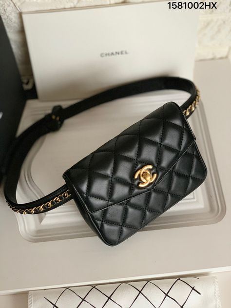 Chanel quilted leather woman belt bag chain Fanny pack black gold Belt Bag Chanel, Designer Belt Bags, Leather Belt Bag Women, Dior Belt Bag, Lv Belt Bag, Luxury Belt Bag, Classic Gucci Bag, Prada Belt Bag, Chanel Belt Bag