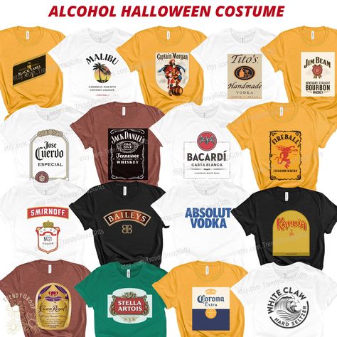 4 Group Halloween Costumes, Alcohol Halloween Costumes, Group Halloween Shirts, Baileys And Vodka, Alcohol Logo, Party Costume Ideas, Costumes Unique, Group Holiday, Father Son Matching Shirts